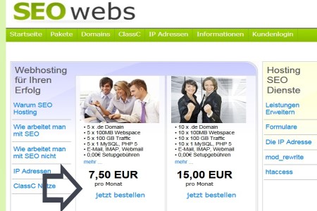 Bestellung aufgeben bei SEOwebs