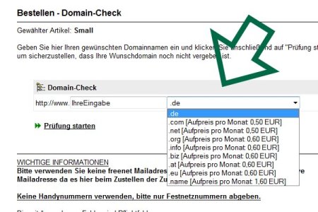 Bestellung aufgeben bei SEOwebs Hoster